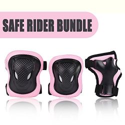 Kuxuan Girl’s Cira Pink Protective Gear Set Including Knee Pads Elbow Pads and Wrist Guard ...