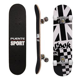 PUENTE 31 Inch Complete Skateboard – 8 Layer Canadian Maple Wood Double Kick Concave Skate ...