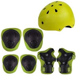 Herbalcandybox Kid’s Protective Gear Set with Wrist Guard Knee Pads Elbow Pads Helmet,Green