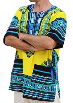 RaanPahMuang Unisex African Bright Dashiki Cotton Shirt Variety Colors, Small, Bright Yellow