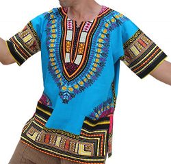 Raan Pah Muang RaanPahMuang Unisex African Bright Dashiki Cotton Shirt Variety Colors, Large, Az ...