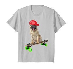 Kids Cute Funny Pug Dog Skateboarding Skater Trucks Shirt Gifts 6 Silver