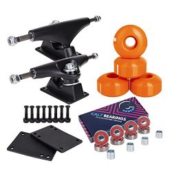 Cal 7 5.0 Inch Skateboard Trucks, 52mm Wheels, Plus Bearings Combo Set (Black truck with orange  ...