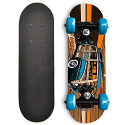 Rude Boyz 17 Inch Mini Wooden Cruiser Graphic Beginner Skateboard (Blue Woody Car)