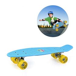 GASACIODS 22 Inch Mini Cruiser Penny Skateboard Complete Plastic Retro Board with Bendable Deck  ...