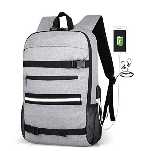 16'' Skateboard Backpack Travel Anti Theft Laptop School Bag with USB ...