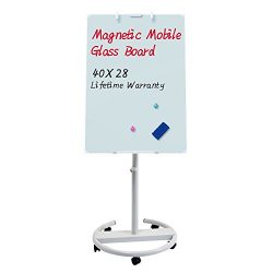 Glass Whiteboard – Magnetic Glass Dry Erase Board 40×28 Inches Mobile Glass Board, He ...