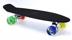 Merkapa 22″ Complete Skateboard with Colorful LED Light Up Wheels for Beginners (Black)