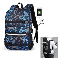 Skateboard Backpack Travel Backpack Anti-Theft Backpack Laptop School Bag with USB Charging Port ...
